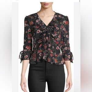 Free Generations Top Women’s Large Floral ¾ Sleeves Spring Summer V Neck Ruffles